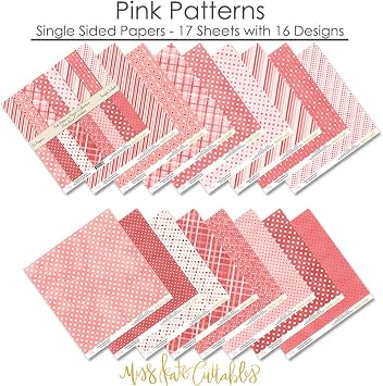 Pattern Paper Pack - Pink Patterns - Scrapbook Premium Specialty Paper Single-Sided 12x12 Collection Includes 16 Sheets - by Miss Kate Cuttables