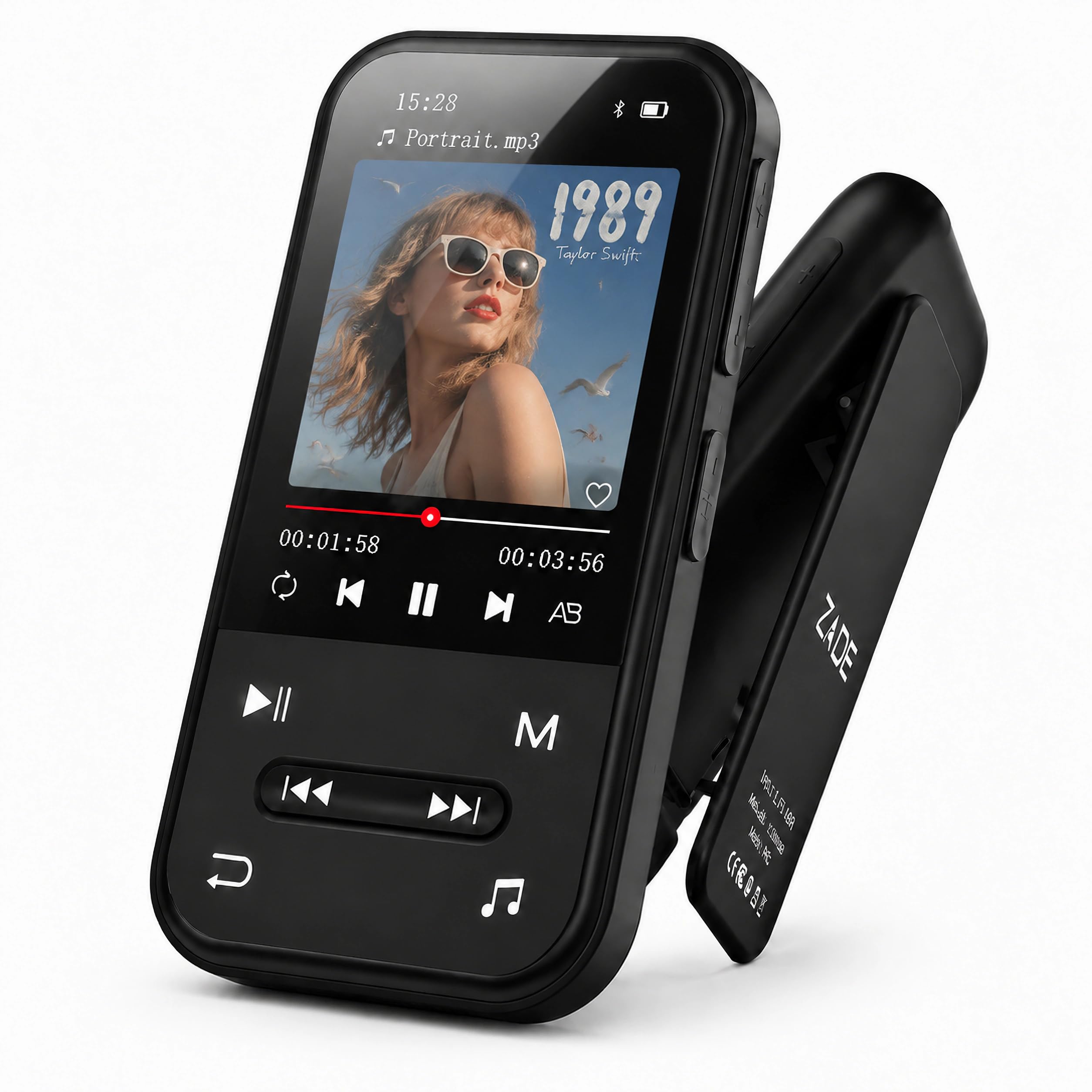 128GB MP3 Player, Bluetooth 5.3 Music Player with Clip, HiFi Sound Digital Music, Built-in HD Speaker, FM Radio, Voice Recorder, Earphones Included, MP3 Player for Kids