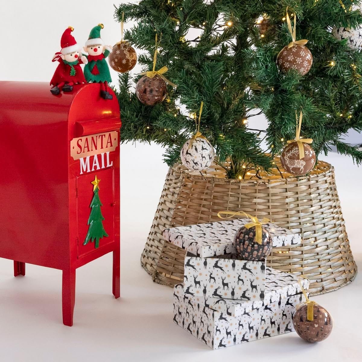 LOLAhome Cubre pie para árbol de Navidad Desmontable de Mimbre Natural