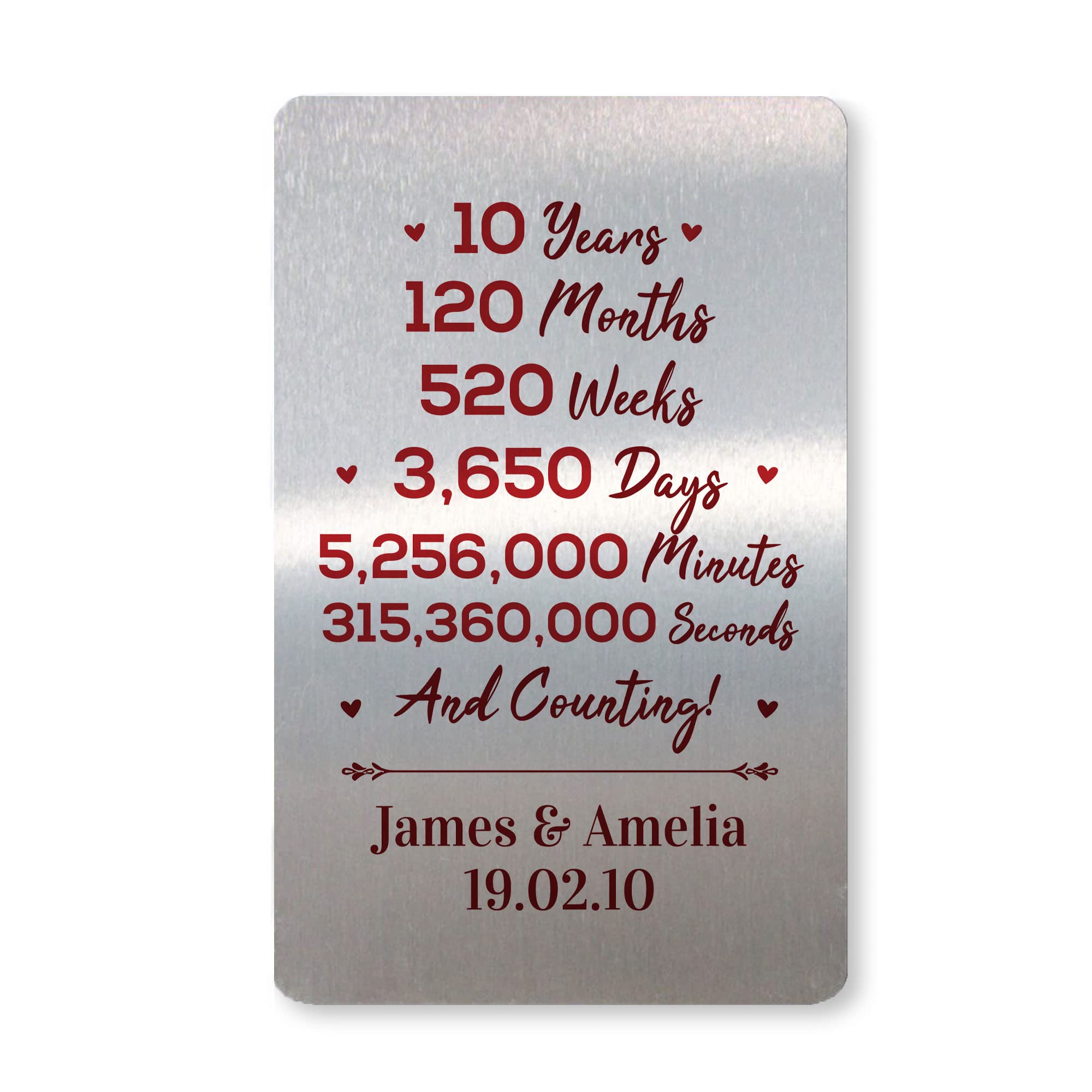 RED OCEAN 10th Anniversary For Husband Wife Wallet Insert Personalised Gift For Him Her