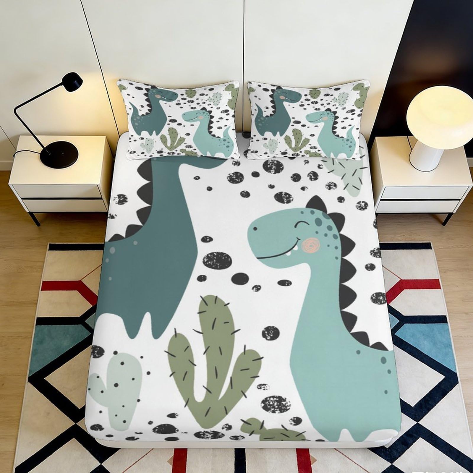 Tjiqhvmrn Style-10 3D Printed Cartoon Dinosaur Fitted Sheet Microfiber Deep Pocket Elastic Full Wrap Bedroom Bedding Dinosaur Mattress Fitted Cover Non-Slip Washable For All Ages 90X200x25cm