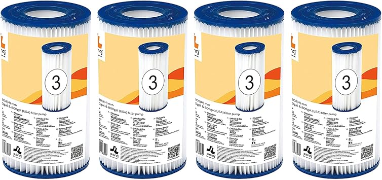 JLeisure Avenli 290589 4.17 x 8 Filter Cartridge Replacement Part for Jilong and Intex Filter 530, 800, and 1,000 Gallon Swimming Pools 4 Pack