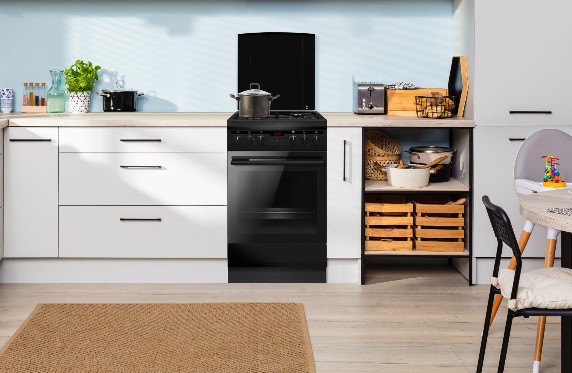 Amica SHEG 904 000 SM Standherd 50cm Schwarz-matt Gaskochfeld Elektro-Backofen Timer Heißluft