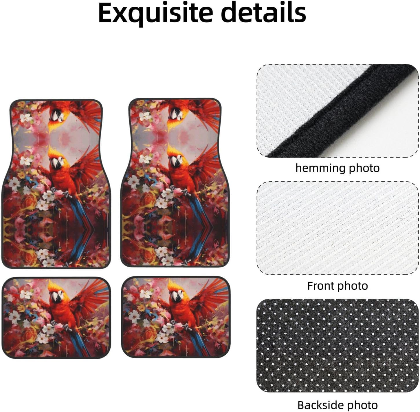 Parrot Art Paintings Patterned car mats 4-piece set | For cars/SUVs/trucks | Firm fit without displacement