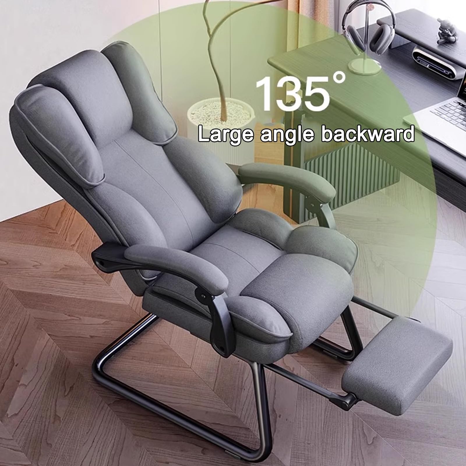 Wygodny Fotel z Pedałami Krzesło Komputerowe z Tkaniny Technologicznej Fotel Relaksacyjny do Siedzenia i Leżenia Nośność 250kg do Salonu, Sypialni, Biura(Gray)