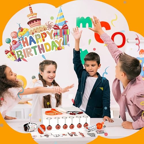 Miniatura 7 de Juego de recuerdos de fiesta de baloncesto, suministros de fiesta temática de baloncesto, 110 piezas, mini llaveros giratorios de silicona, pulseras