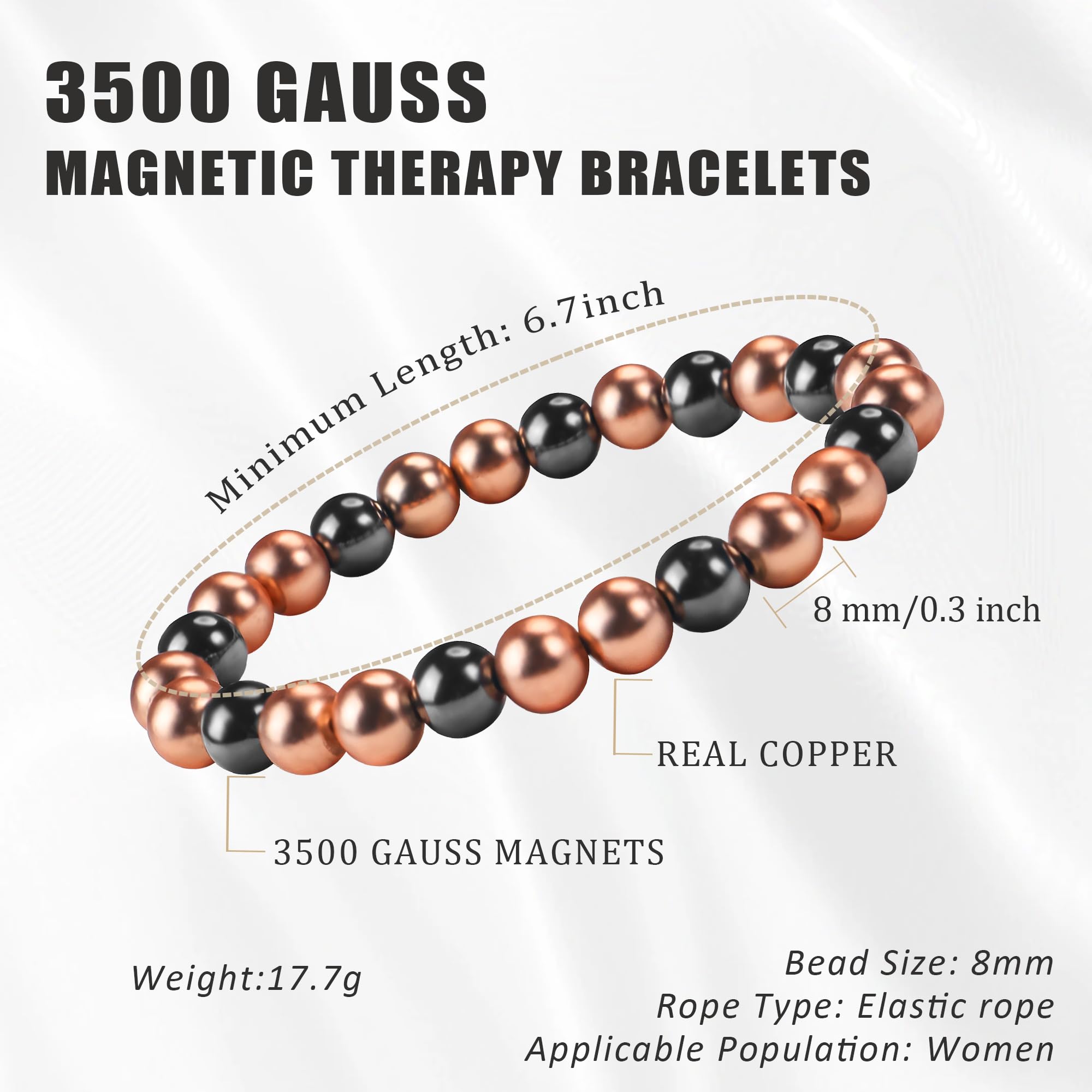 PEALICIOUS Copper Bracelet for Women and Men, 8MM Copper Magnetic Bracelet with 3500 Gauss Magnet Beads as Rakhi Gift for Sister, Cooper Hematite Jewelry Pulsera De Cobre para Mujer for Parents