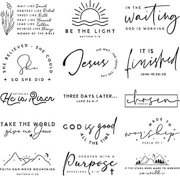 Bible Verse DTF Transfers Ready to Press - 15 Sheets Christian Iron on Transfers Inspirational Iron on Decals Vinyl Design for T Shirts Clothing Jacket Hat Bag DIY Craft