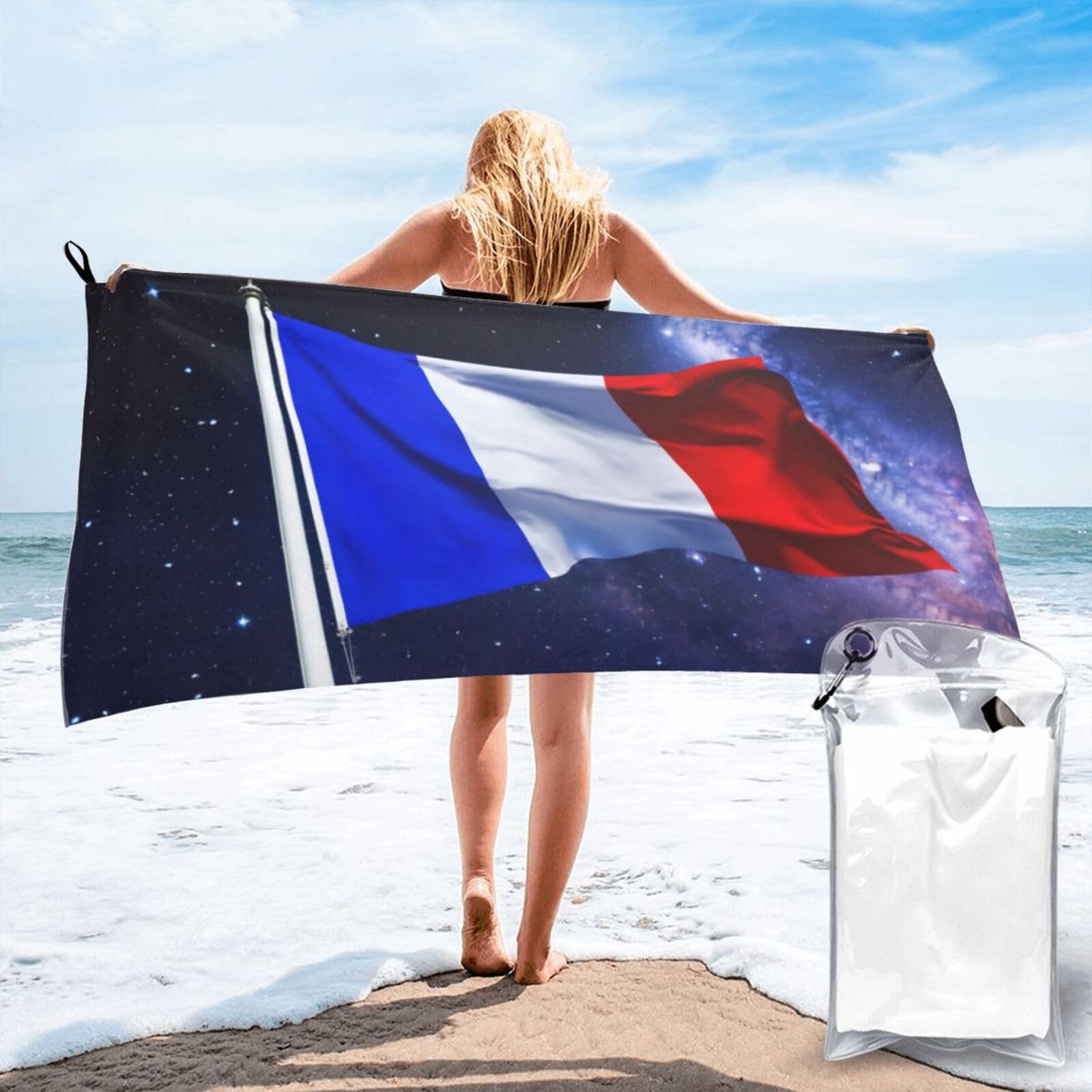 pojknbv French Flag Print Travel Gym Towel For Beach Camping Hiking Yoga Lightweight Reusable Versatility