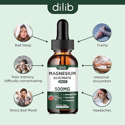 Miniatura 7 de dilib Suplemento líquido de glicinato de magnesio, con glicinato de magnesio 500 mg Ashwagandha, L - teanina, manzanilla - Alivio del estrés de