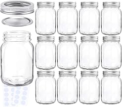 KAMOTA Mason Jars 18 oz With Regular Lids and Bands, Ideal for Jam, Honey, Wedding Favors, Shower Favors, Baby Foods, DIY Spice Jars, 12 PACK, 20 Whiteboard Labels Included