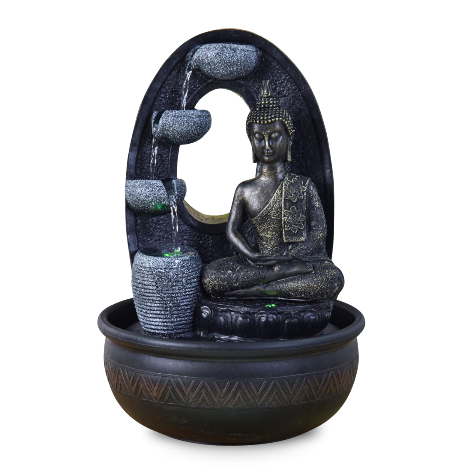 Fontaine d’Intérieur Bouddha Harmonie – Fontaine à Eau avec 2 Éclairages LED Colorés – Pompe Silencieuse – Statuette Amovible – Idée Cadeau pour Ambiance Zen et Relaxante – Hauteur : 40cm – Zen’Light