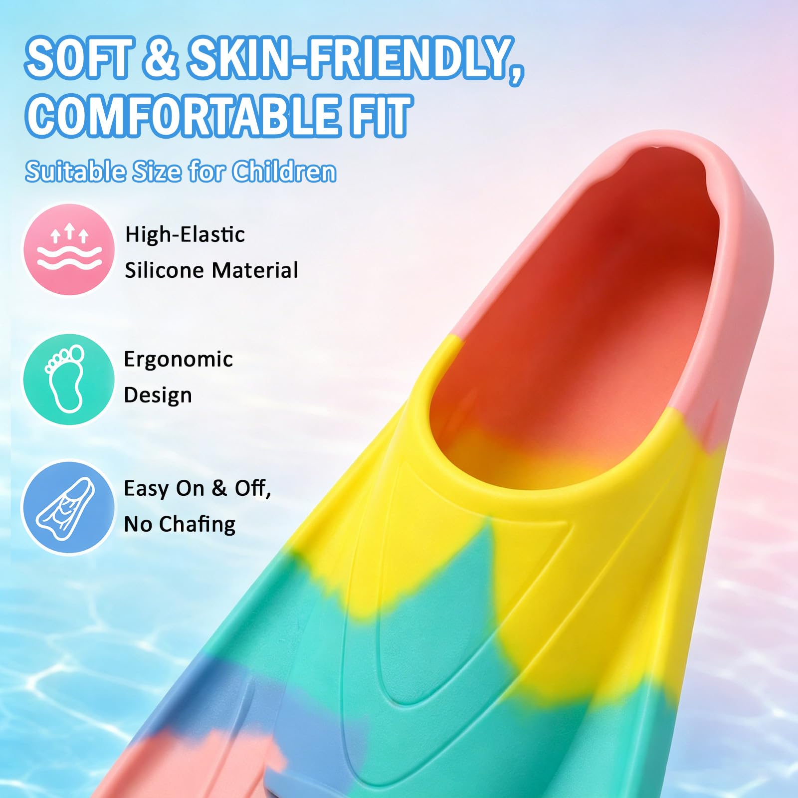 Pinne da nuoto, pinne corte per bambini, 100% silicone, per bambini e adulti, allenamento in acqua aperta, snorkeling