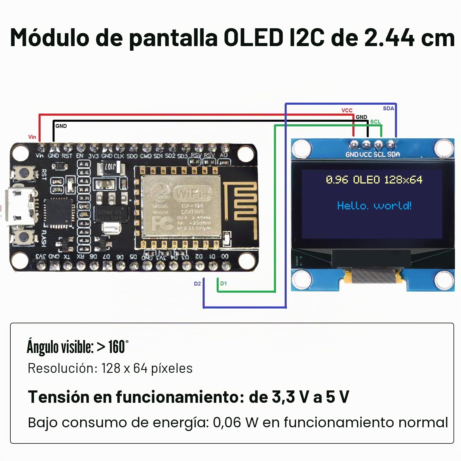 OLED Display Módulo RUIZHI 3 X 0,96 Pulgadas OLED Display I2C Chip 128 x 64 Pixeles I2C Módulo de Visualizacion de Pantalla con Caracteres Azul y Amarillo Compatible con Arduino