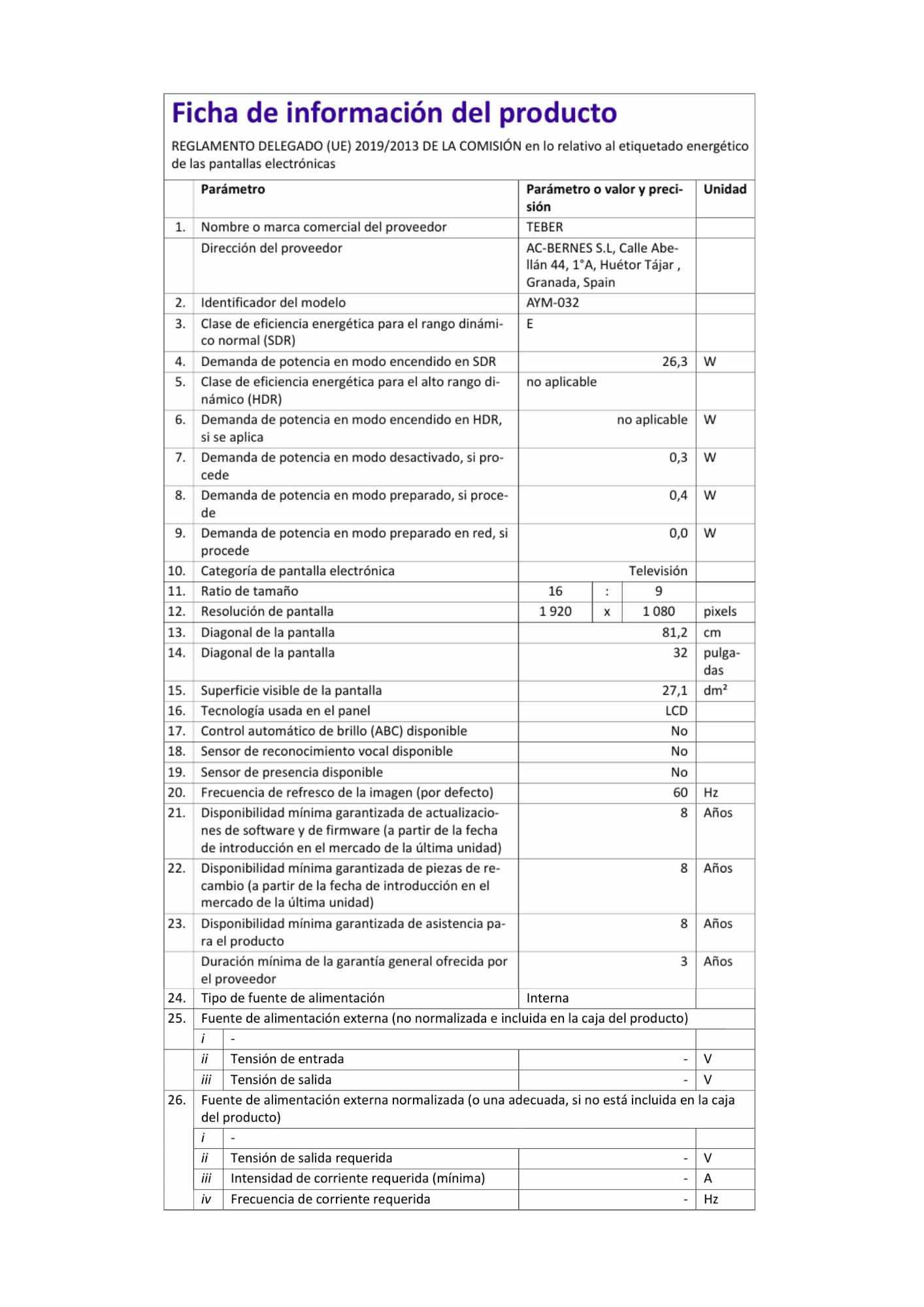 TEBER. Smart TV de 32 Pulgadas -12v/24v/230v. Bluetooth, Mando por Voz. Gran resolución 1920x1080 Full HD. DVB-S2/C/T2/T. para autocaravanas, cocinas, dormitorios, Campers, Barcos, Camiones (32").