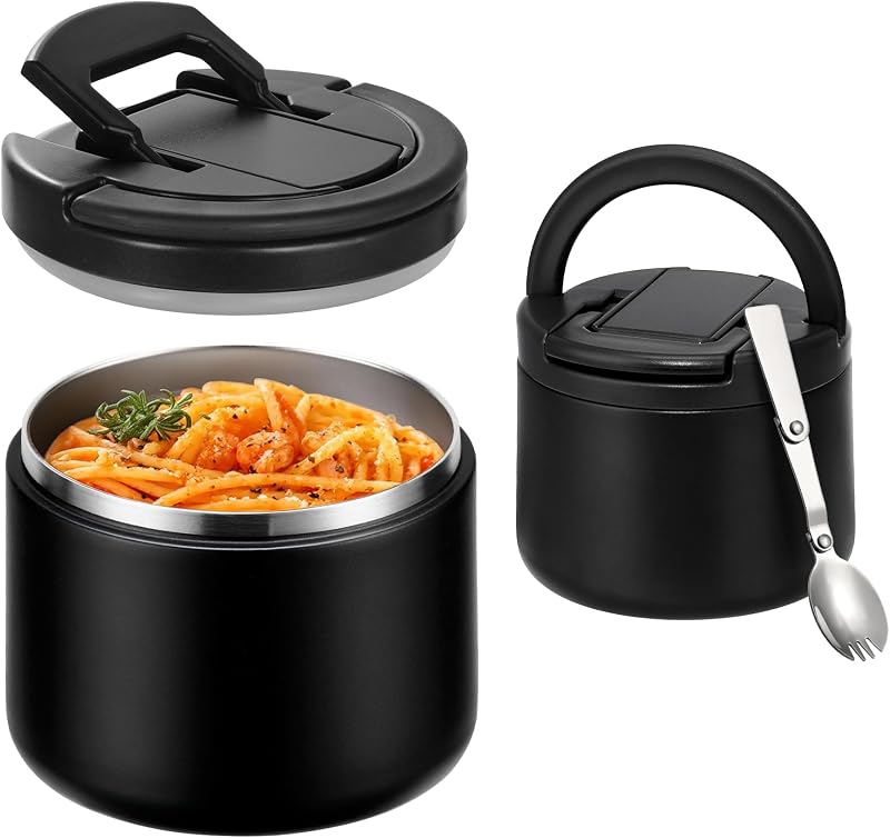 Itslife 14oz Vacuum Insulated Soup Thermo for Hot Food, Kids Lunch Container with Leakproof Buckle Lid, Wide Mouth Stainless Steel Food Jar with Spoon
