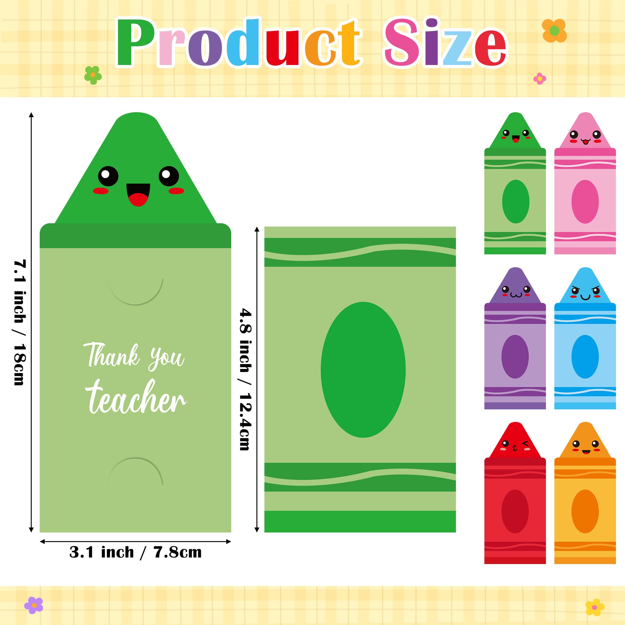 BWkoss Teacher Appreciation Gift Cards Holder- 24Pcs Crayon Theme Money Sleeves Thank You Cash Card Holders Ornaments for Teacher Appreciation Week End of Year Graduation Gifts