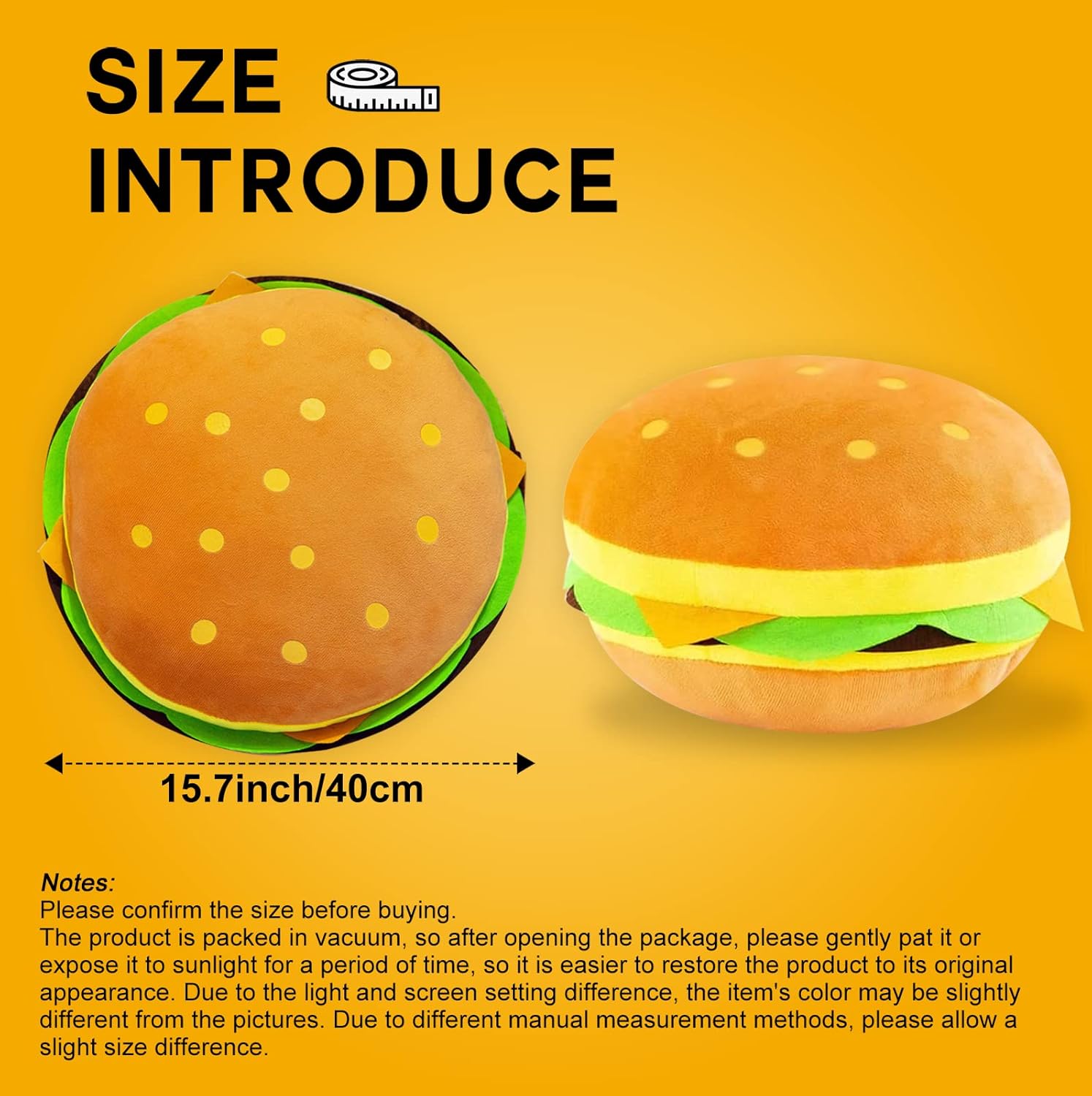 CHELEI2019 15.7" Hamburger Plush Cheeseburger Pillow Stuffed Food Cushion Toy,Gifts for Kids - Image 2