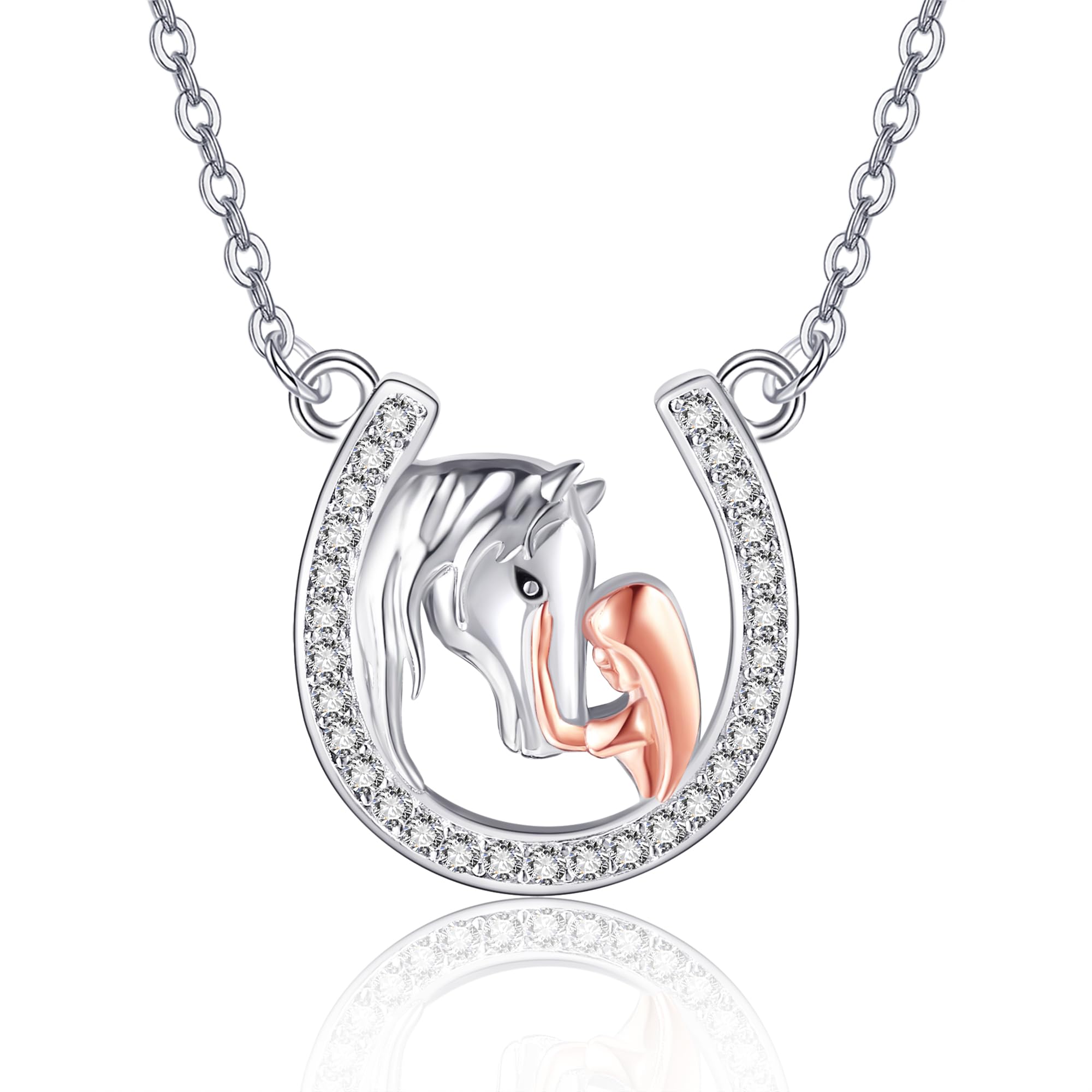 VENACOLY Collar de herradura de plata de ley con colgante de niña y caballo, joyería de herradura de la suerte, regalos para mujeres amantes de los caballos, Plata esterlina, desconocido