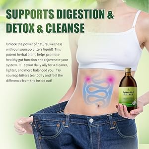 Soursop Bitters Liquid with Black Seed, Turmeric & Moringa-Pure 15 in 1 Herb Soursop Tea for Immune System, Digestive & Gut Health, Antioxidant,Skin Health Support 8 fl oz