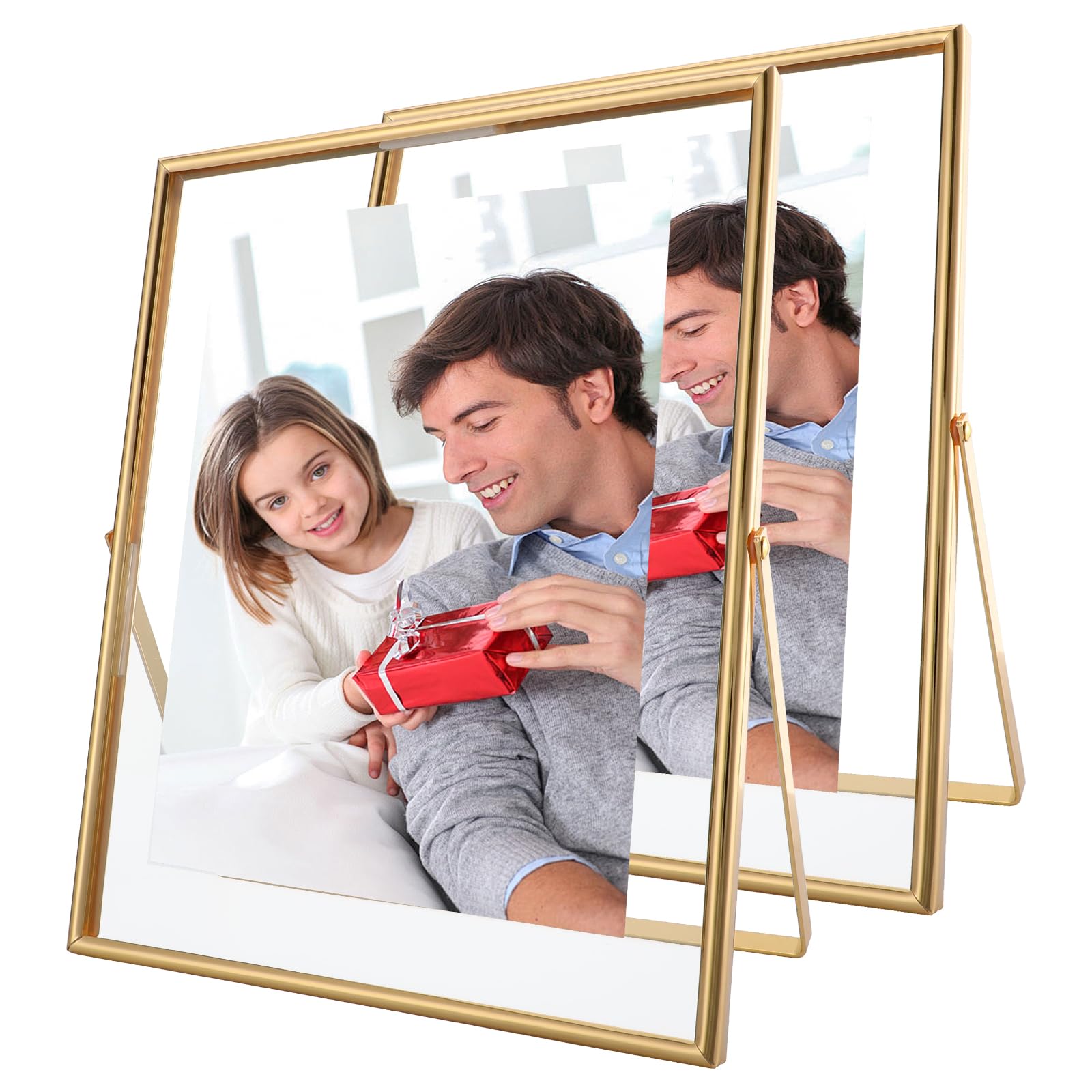 Cadre photo flottant en verre et métal doré pour petits formats