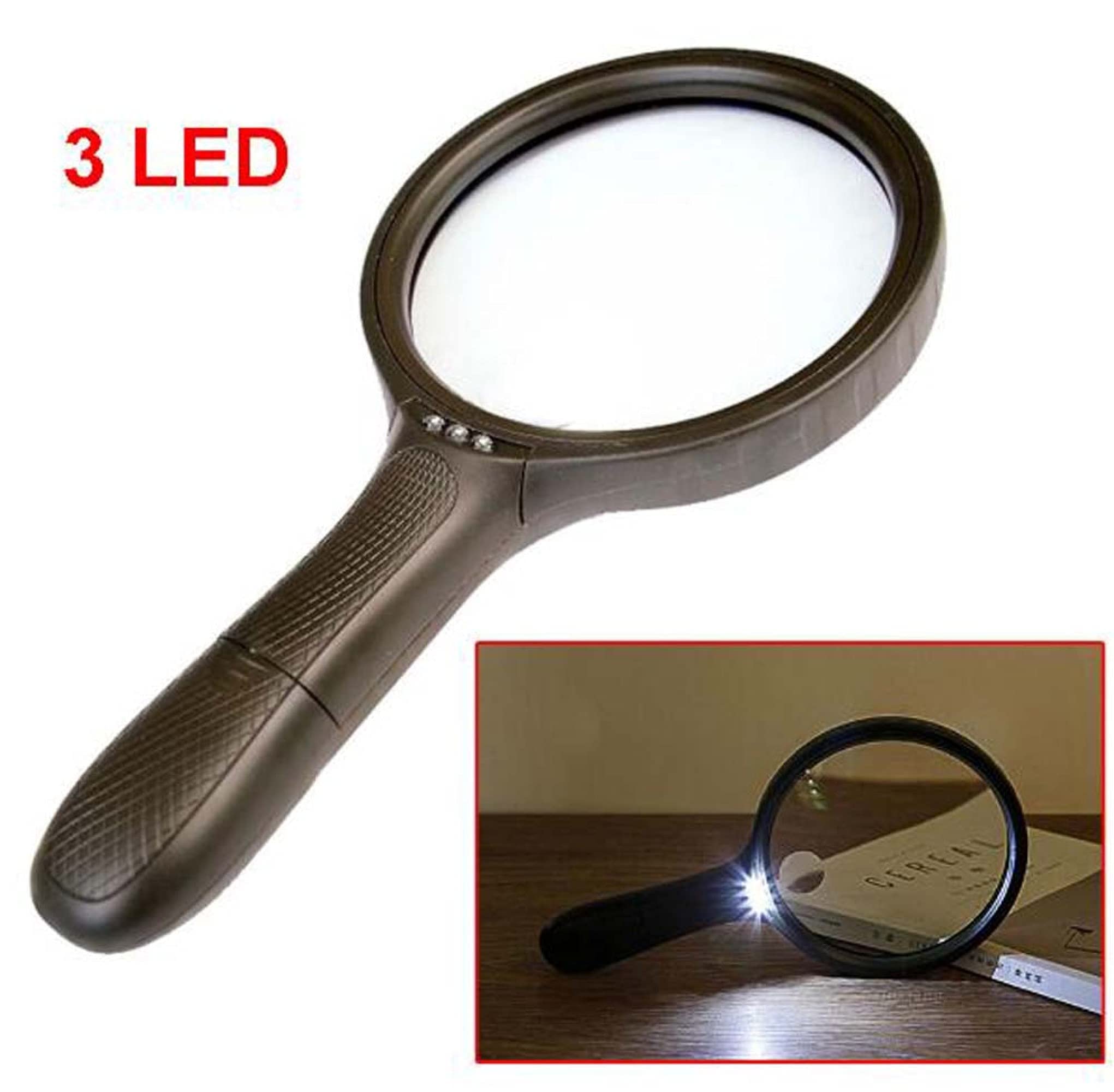 Lupa con luz, 1.8X/5X, Lupa Grande de Mano con 3 LED iluminados para Personas Mayores, Soldadura, ección, Monedas, Joyas, Anillos, Universal.