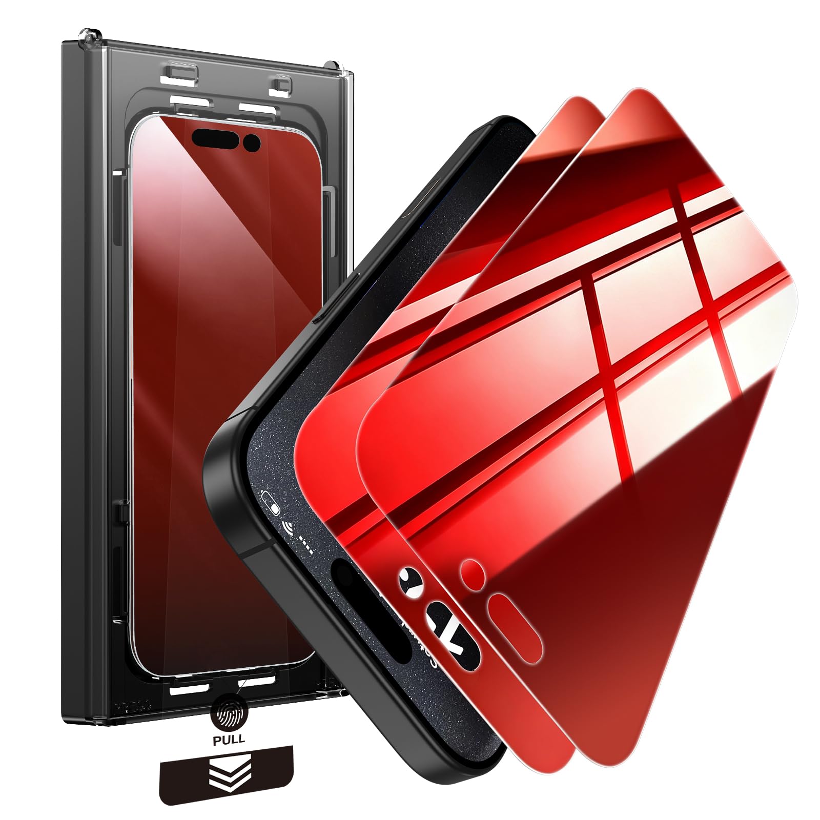PandaShield 2-Pack for iPhone 15 Pro Max Colored Privacy Screen Protector | Red Privacy & Blue Light Filtering, 25° Anti-Spy, 9H Tempered Glass, Easy Alignment Tray, Case-Friendly (6.7-Inch)
