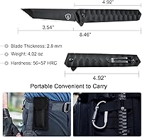 Vista 5 de AUBEY Tanto Blade - Cuchillo EDC de acero 440, cuchillo plegable de bolsillo con bloqueo de forro, clip, mango de aluminio y rompedor de vidrio