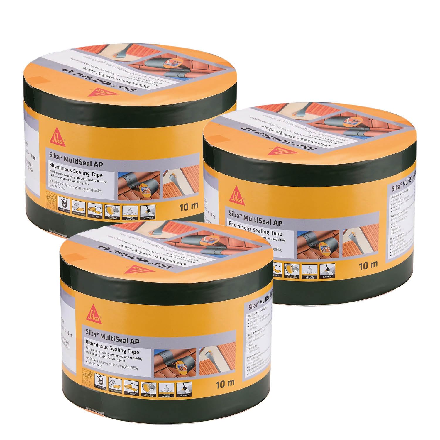 SIKA - Pack of 3 Multipurpose self-adhesive duct tape MultiSeal AP - 10cm x 10m - For concrete, metal, clay, tiles and wood - Easy to use - Grey