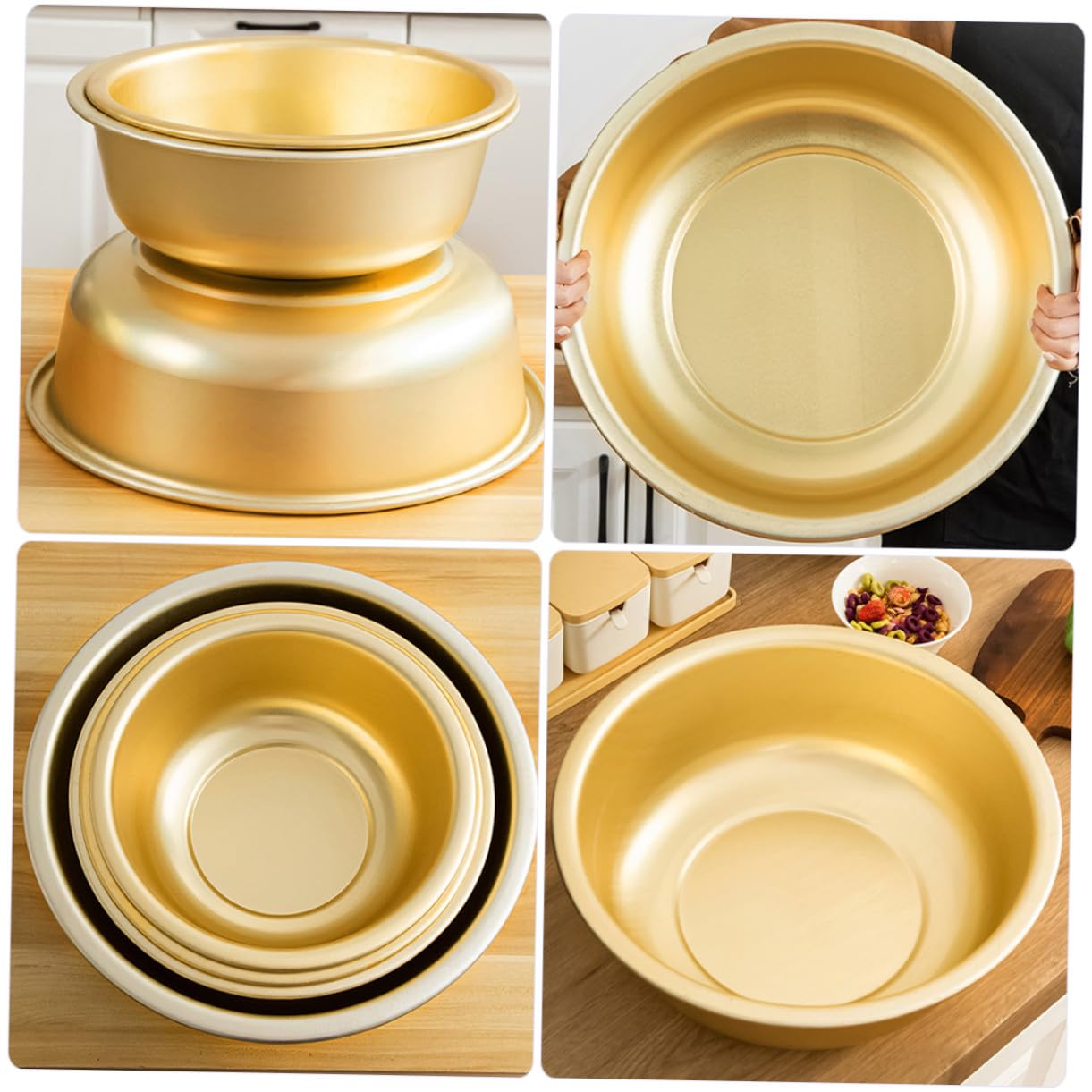 Cuenco de Aluminio Dorado de Gran Capacidad Diseño Redondo, Lavabo de Metal Seguro Fina Manufactura para Cocina y Lavado de Frutas
