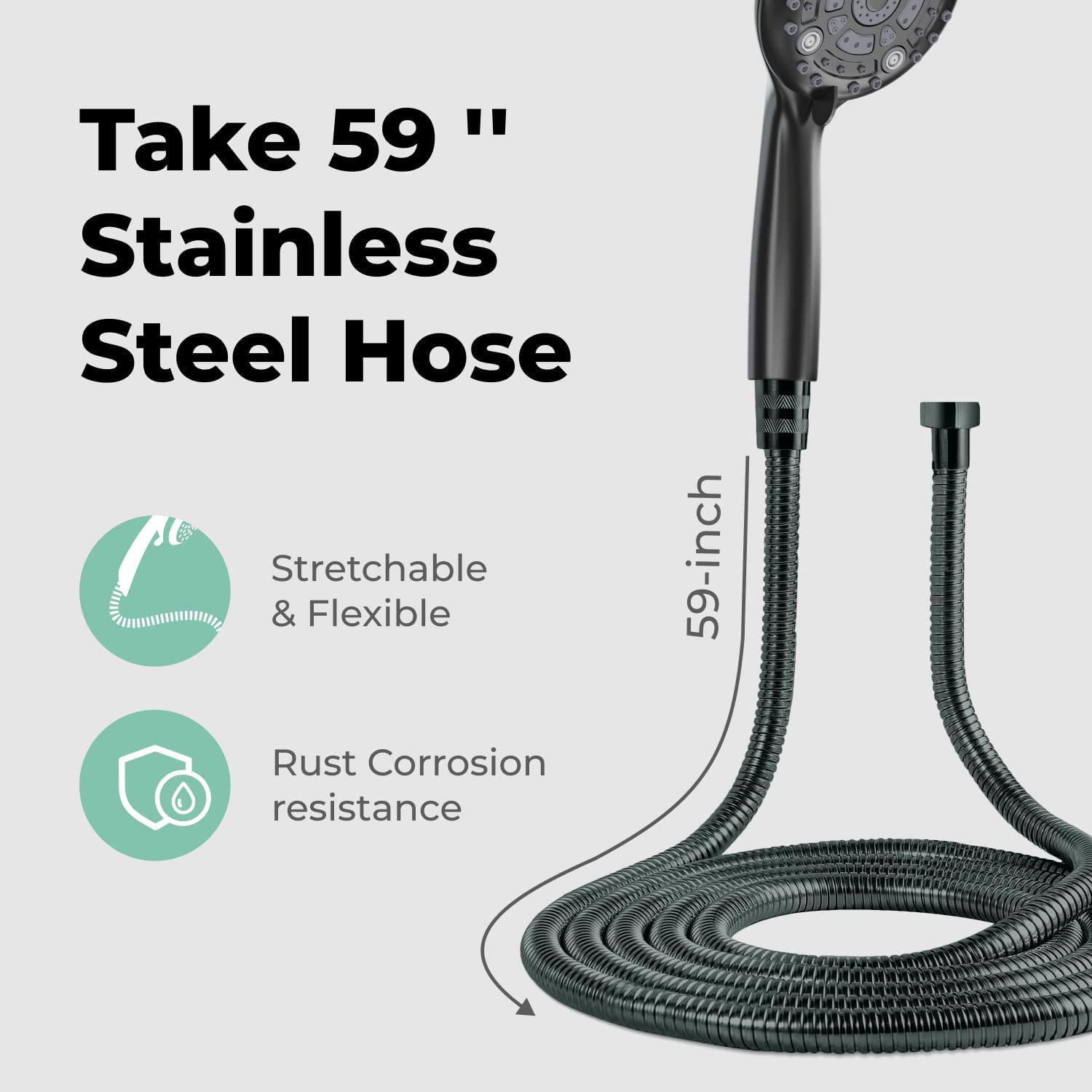 Marcoware ABS Multi Function 6 Mode Bathroom Hand Shower set with Mist,Massage & Rain functions with Steel flexible tube Pipe 1.5 Meters & Hook, Black Finish 2