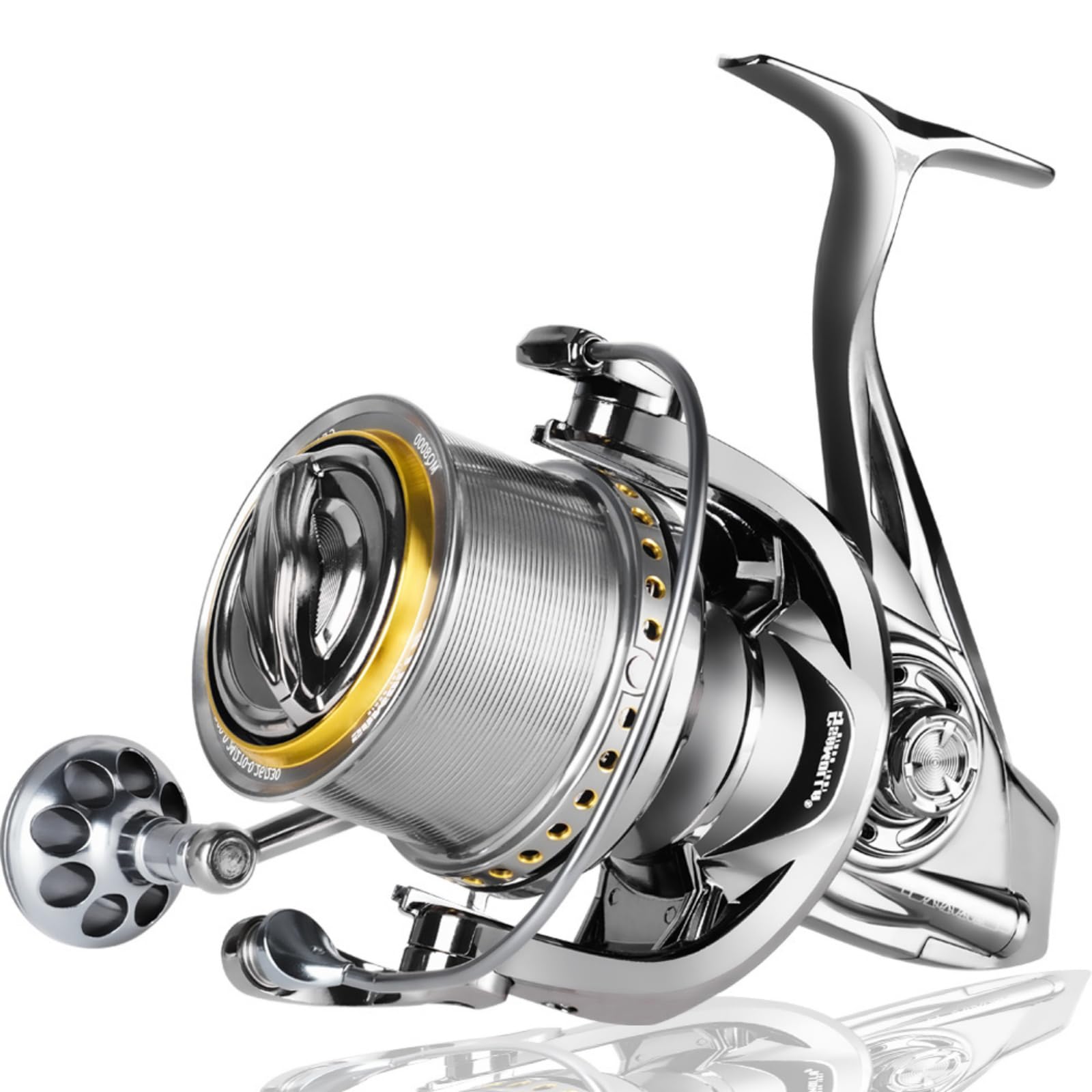 Heavy Duty Spinning Reel Metal Body with CNC Machined Spool 55LB Max Drag 8/10+1 BB Ultra Smooth 4.1/4.6/4.8:1 High Speed Gear Ratio Saltwater Freshwater Fishing Reel for 8000 to 16000 Series