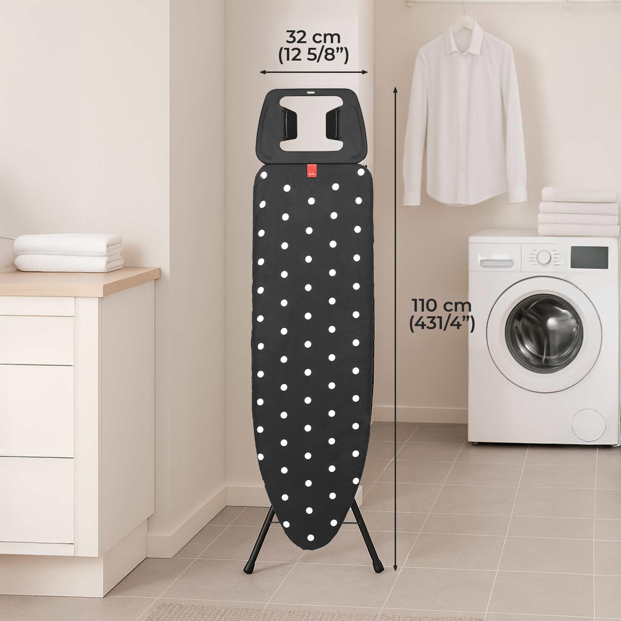 Jata HPLA8100 - Tabla de Planchar Plegable, Medida 110 x 32 cm, Funda 100% Algodón, Reposa Planchas, Fabricación europea, Negro y Blanco
