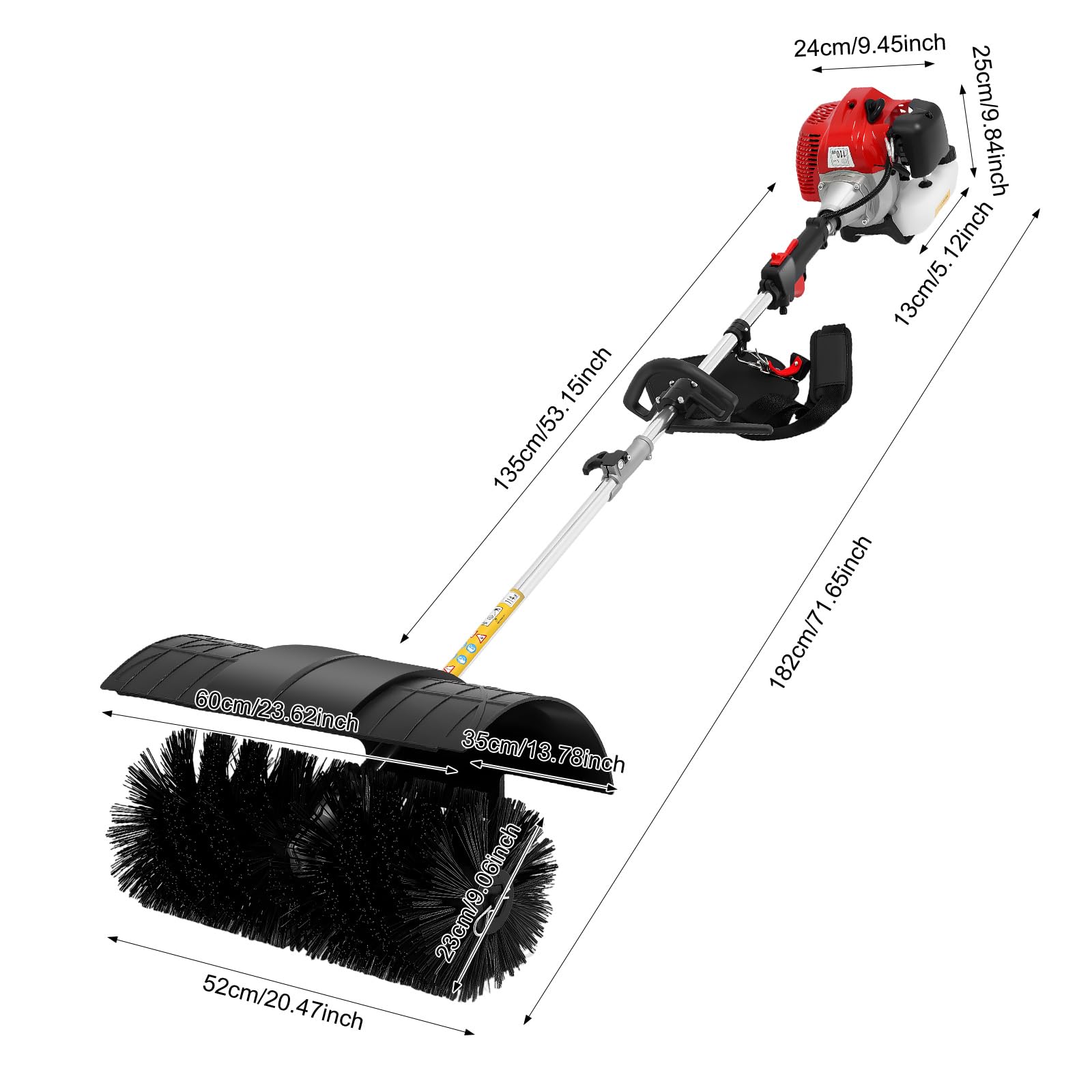 Barredora manual de 52 CC, 2 tiempos, 2,3 CV, barredora de gasolina, escoba quitanieves con tamaño de cepillo de 52 cm, escoba de mano, escoba de gasolina para exteriores