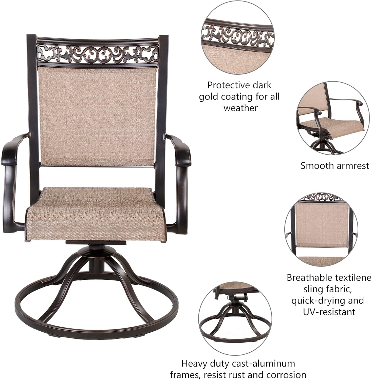 Patio Sling Dining Chairs Set of 2, Outdoor Furniture Swivel Rocker Chairs with All-Weather Aluminum Frame for Bistro Garden Backyard Balcony : Patio, Lawn & Garden