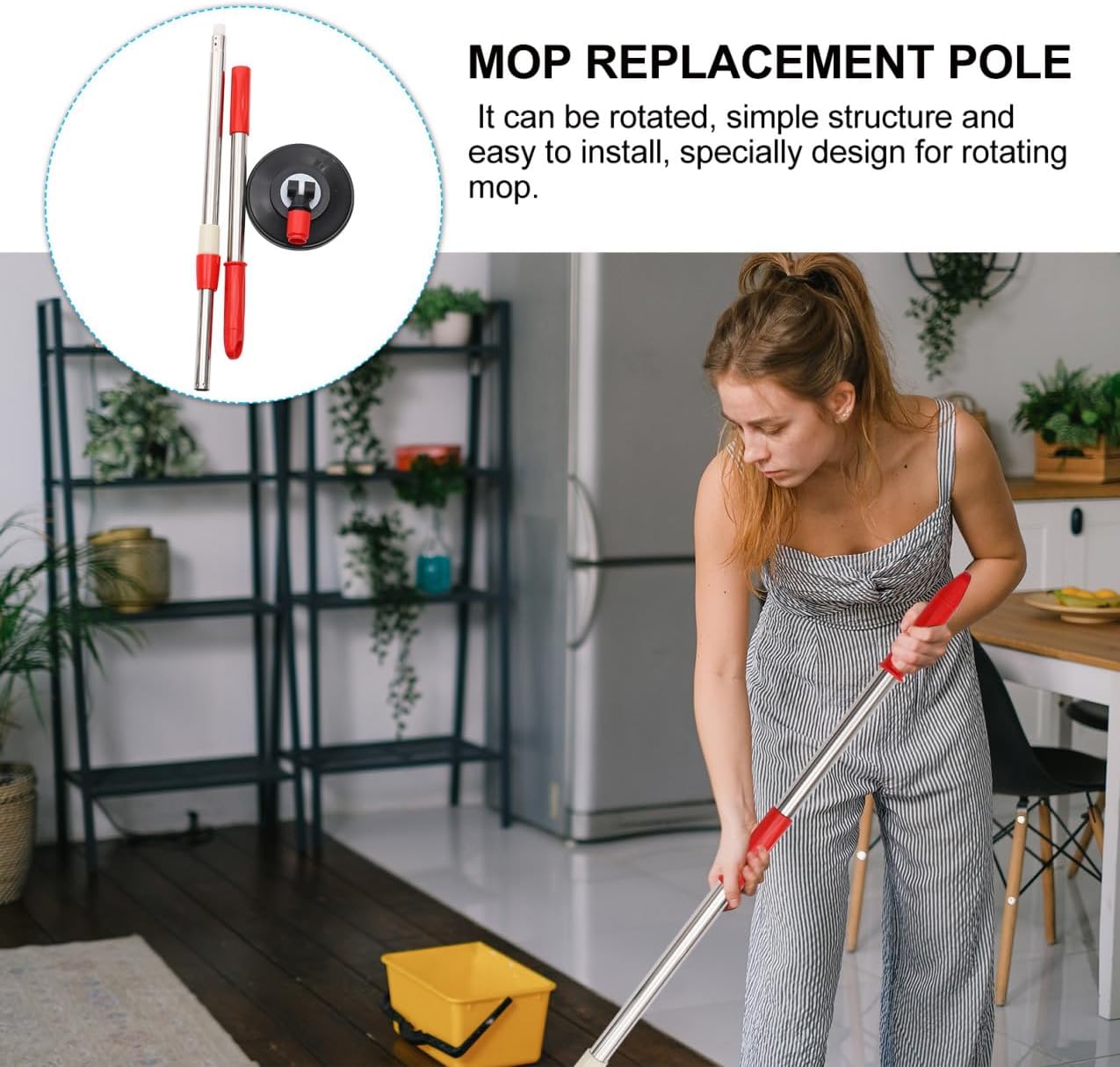 UPKOCH Rotating Stainless Steel Mop Replacement Handle Pole 360° Telescopic Mop Stick Accessory for Commercial Floor Cleaning and Water Container Systems