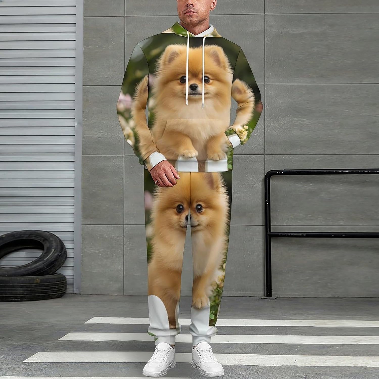 Funny Pomeranian Dog Adult 2 Piece Tracksuits Hoodie Sweatshirt And Joggers Sweatpants Sweat Suit Outfits