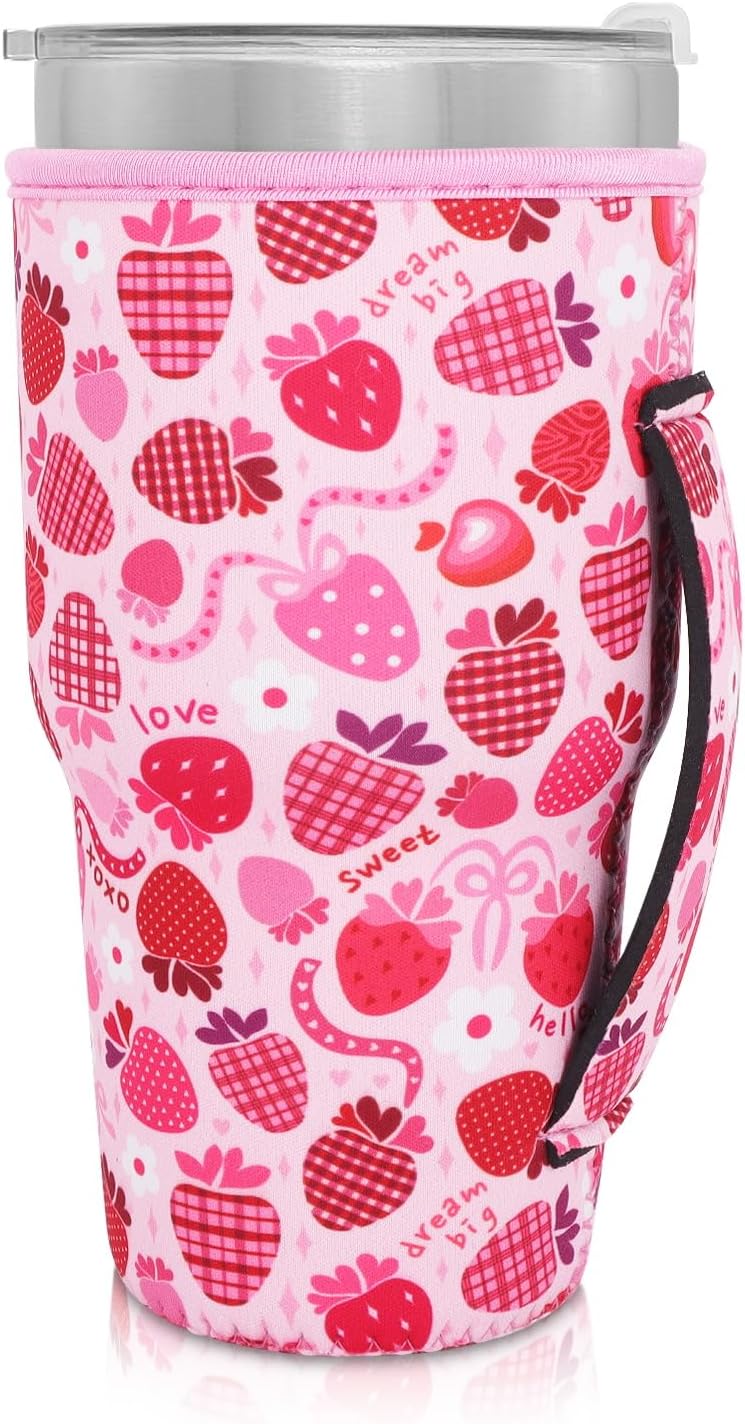 Cup Holder with Handle, 30oz - 32oz Tumbler Cups, Lovely Strawberry