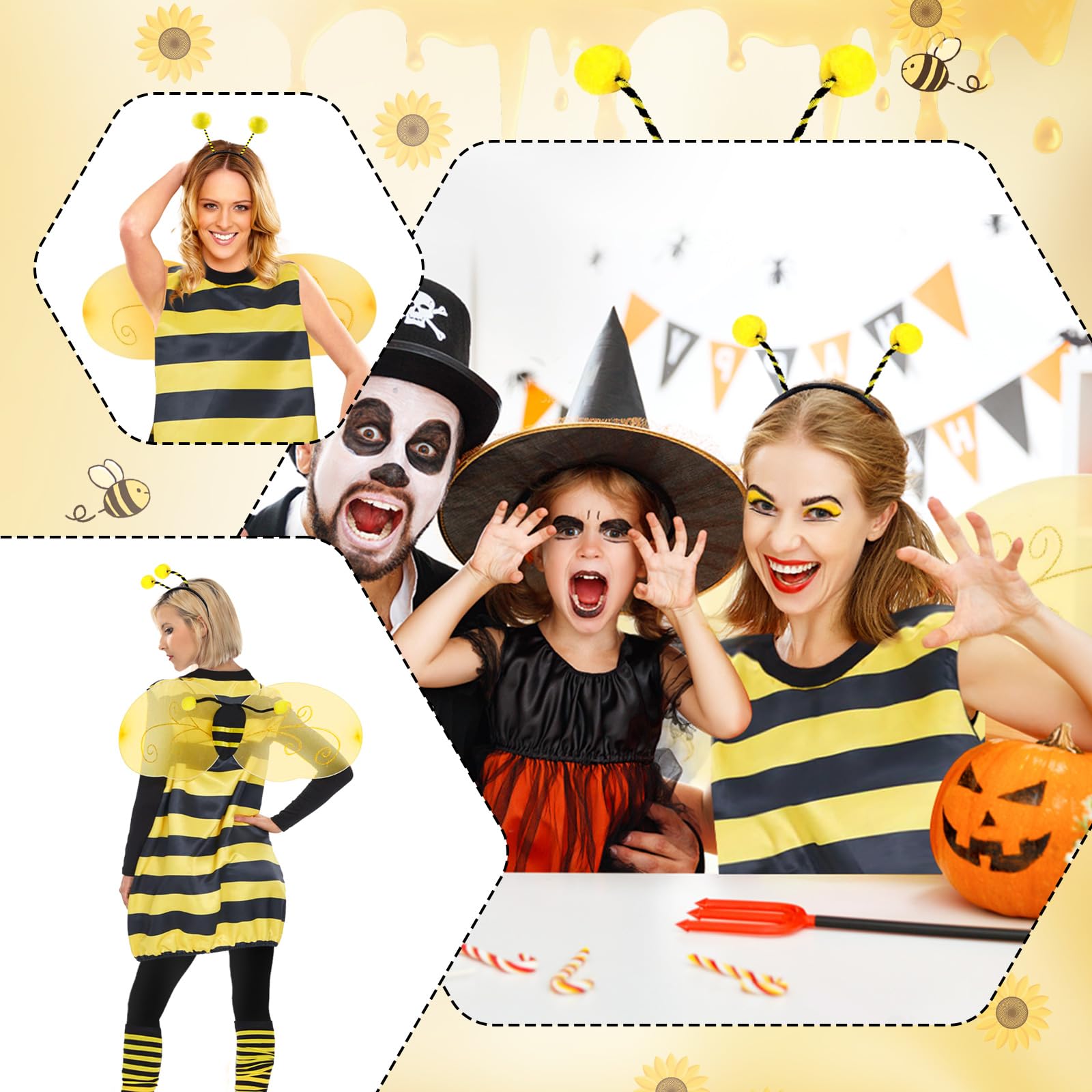 Costume da Ape per Donna: Costume di Carnevale con Ali Fascia per Capelli e Collant Abbinati - Perfetto per Halloween Cosplay e Feste a Tema