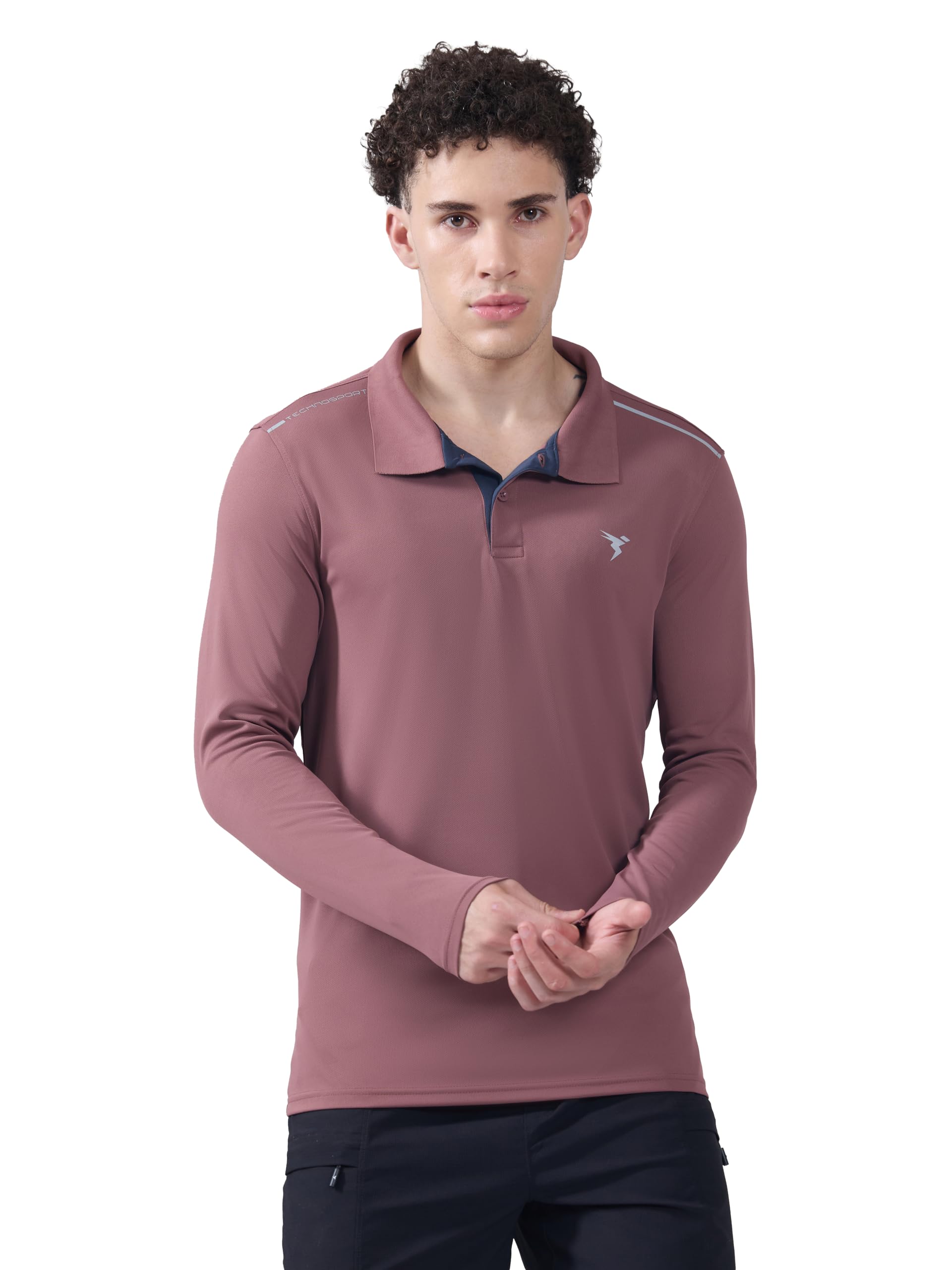 TECHNOSPORT Men's Solid Full Sleeve Polo T-Shirt TECHNOCOOL+ Quick Dry Slim Fit Sports Tee for Travel Casual Smart Wear UPF50+ Anti Odour-picture-32