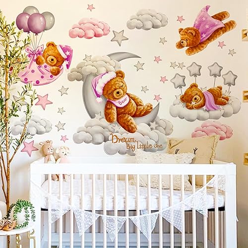 Miniatura 10 de Suplante - Calcomanías de pared con diseño de elefante, nubes, luna, estrellas, globo aerostático, calcomanías de pared para habitación de niños y
