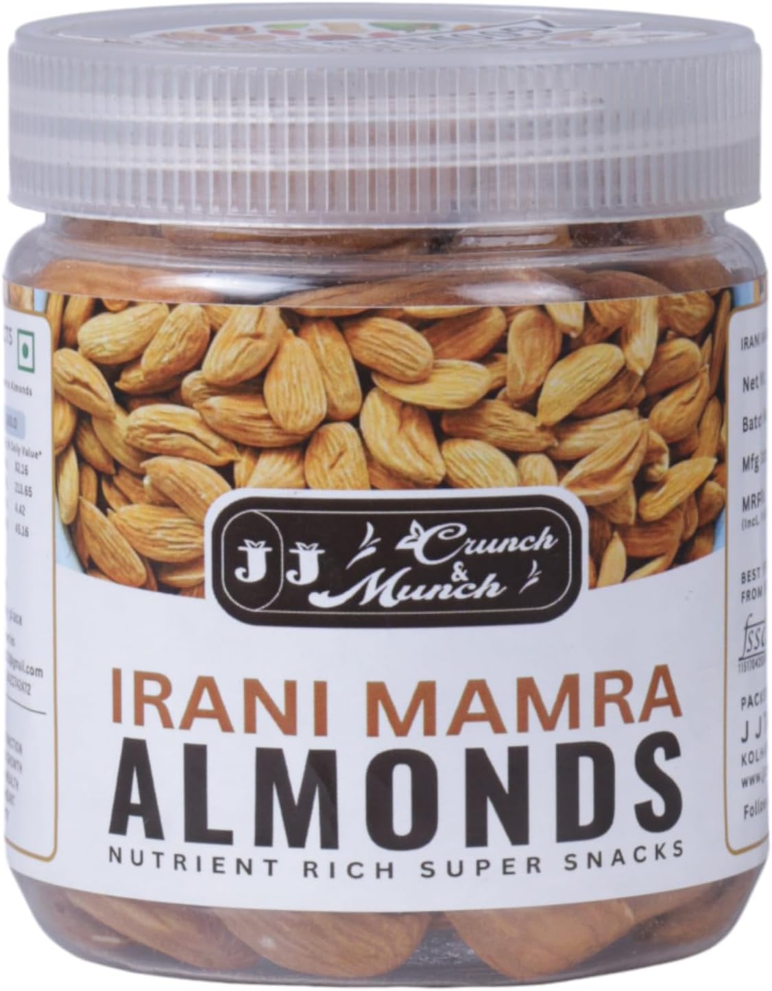 Mamra Almonds (Badam) - Grade AAA Quality, Bold Size, 100% Natural, Dry Nuts, Healthy Food More Nutritious, by J J Crunch N Munch, 120 grams