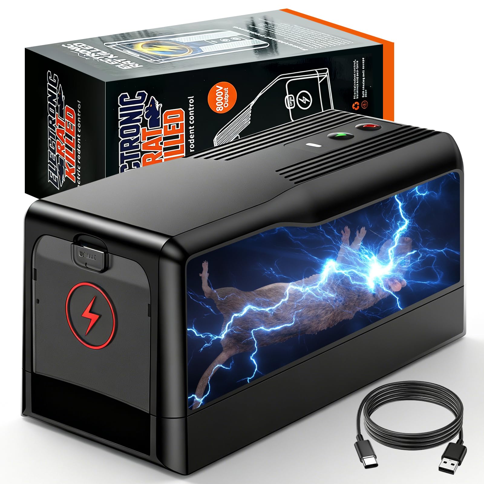 Rattenfalle Elektrisch 8000V, Elektrischer Mausfänger Mausefalle Elektrisch Große Einzug 11,5*25,5 cm,Sofortiger Schmerzloser Elektronische Schlagfalle, Wiederverwendbar & Hygienisch für Küche Keller