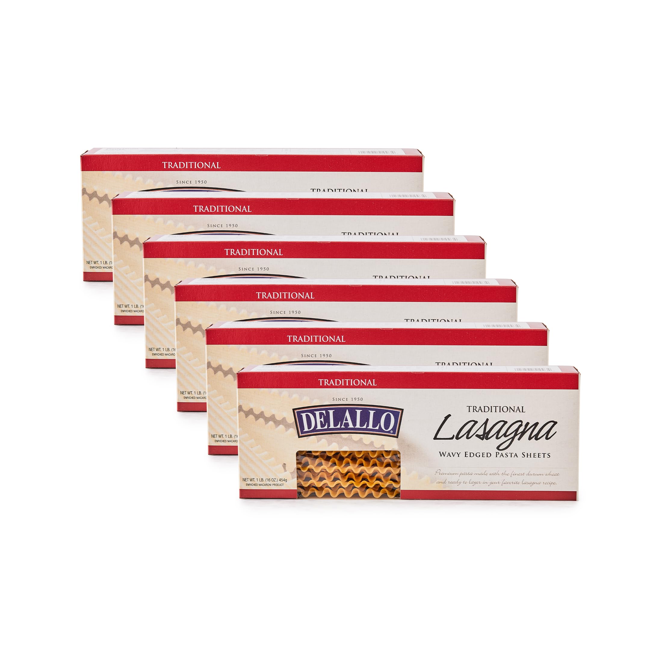 DeLallo Lasagna Sheets, 13.2 Ounce Box, Classic Italian Recipe, Made with 100% Durum Wheat Semolina Flour, Made in Italy, Vegan, Non-GMO, (6 Pack)