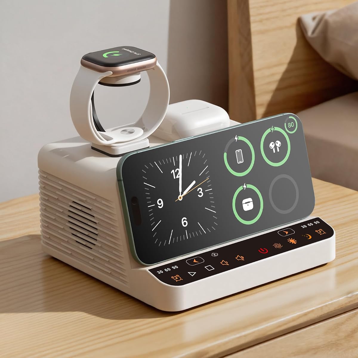 3-in-1 Sound Machine Night Light Wireless Charger for Apple Devices | Wireless Charging, White Noise, Color Changer, Timer Function, Sleep Aid for Kids Adults, Ideal for Gift