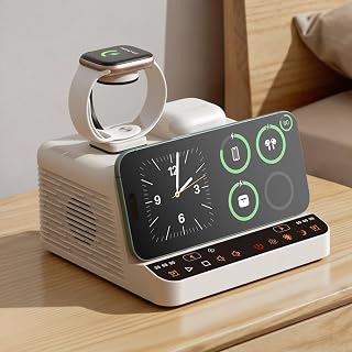 3-in-1 Sound Machine Night Light Wireless Charger for Apple Devices | Wireless Charging, White Noise, Color Changer, Timer Function, Sleep Aid for Kids Adults, Ideal for Gift
