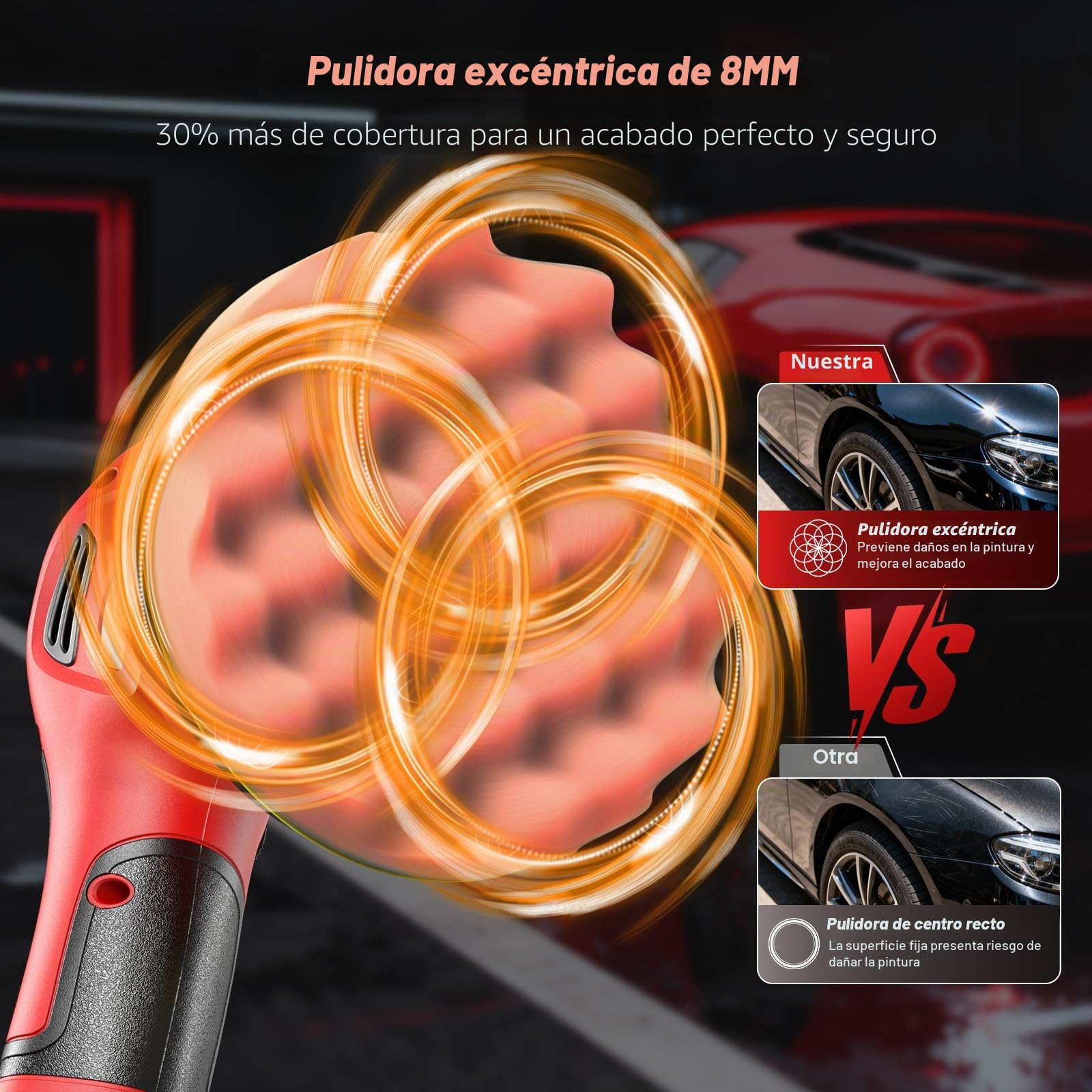 Pulidora de Coche Inalámbrica kit de Almohadillas y Pulidores de Coche 6", Ideal para Pulido, Encerado y Detallado de Vehículos
