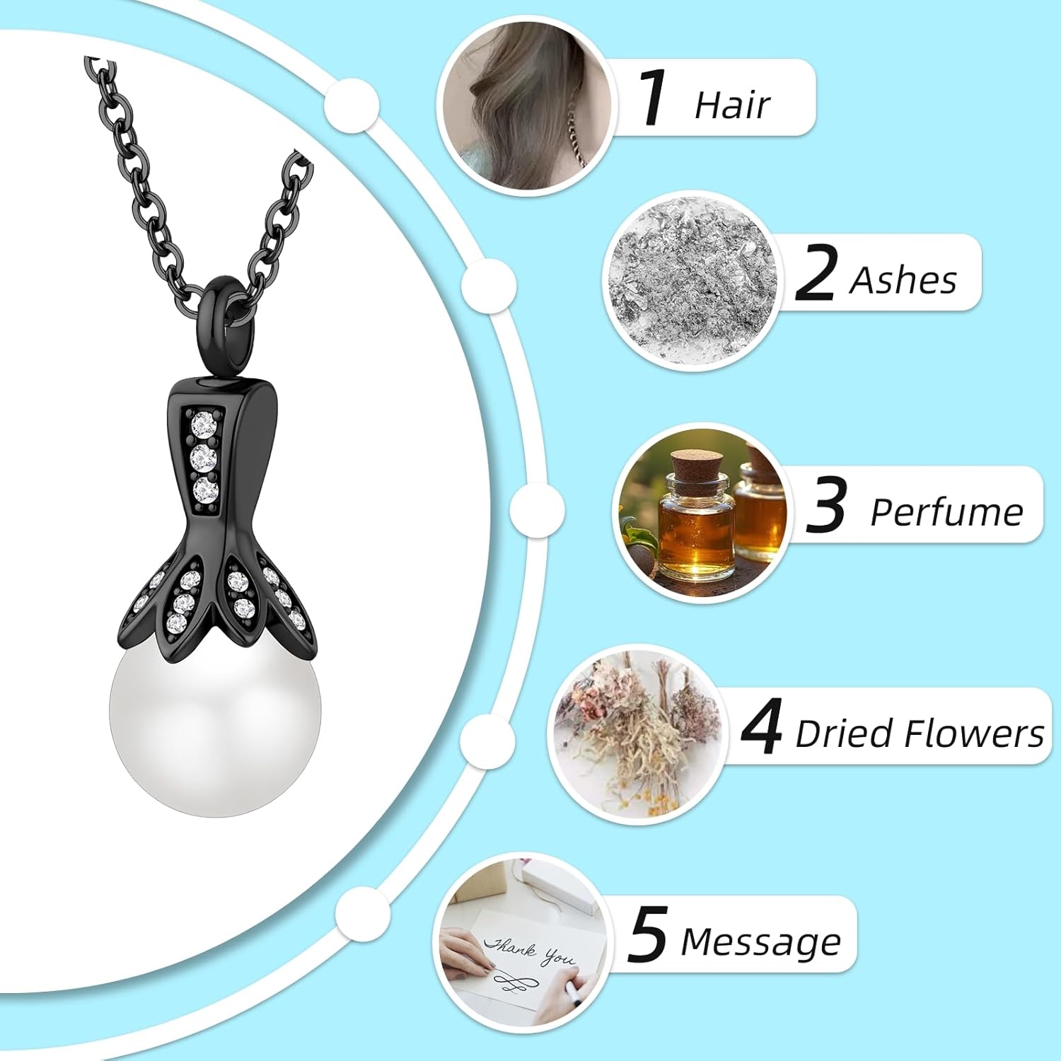 Pearl Cremation Jewelry for Ashes Pendant Urn Necklace 316L Stainless Steel Ashes Necklaces for Men Women with Mini Keepsake Urn Memorial Jewelry - Image 5
