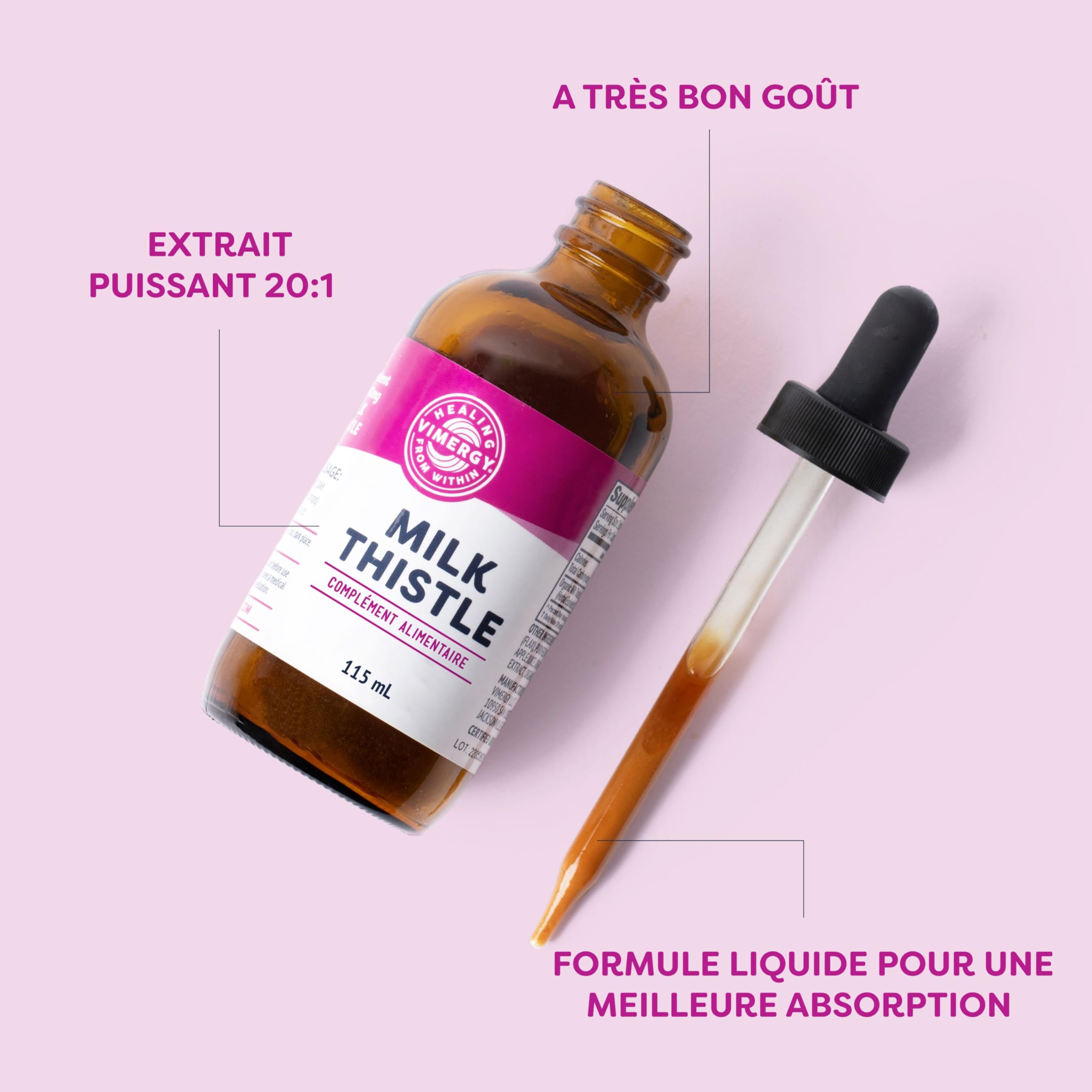 Vimergy Chardon Marie Liquide, 57 Portions – Gouttes de Chardon-Marie – Chardon-Marie Teinture à la Glycérite – Complément Végétalien – Sans Sucre ni Liant – Sans OGM et sans Gluten (115 ml)