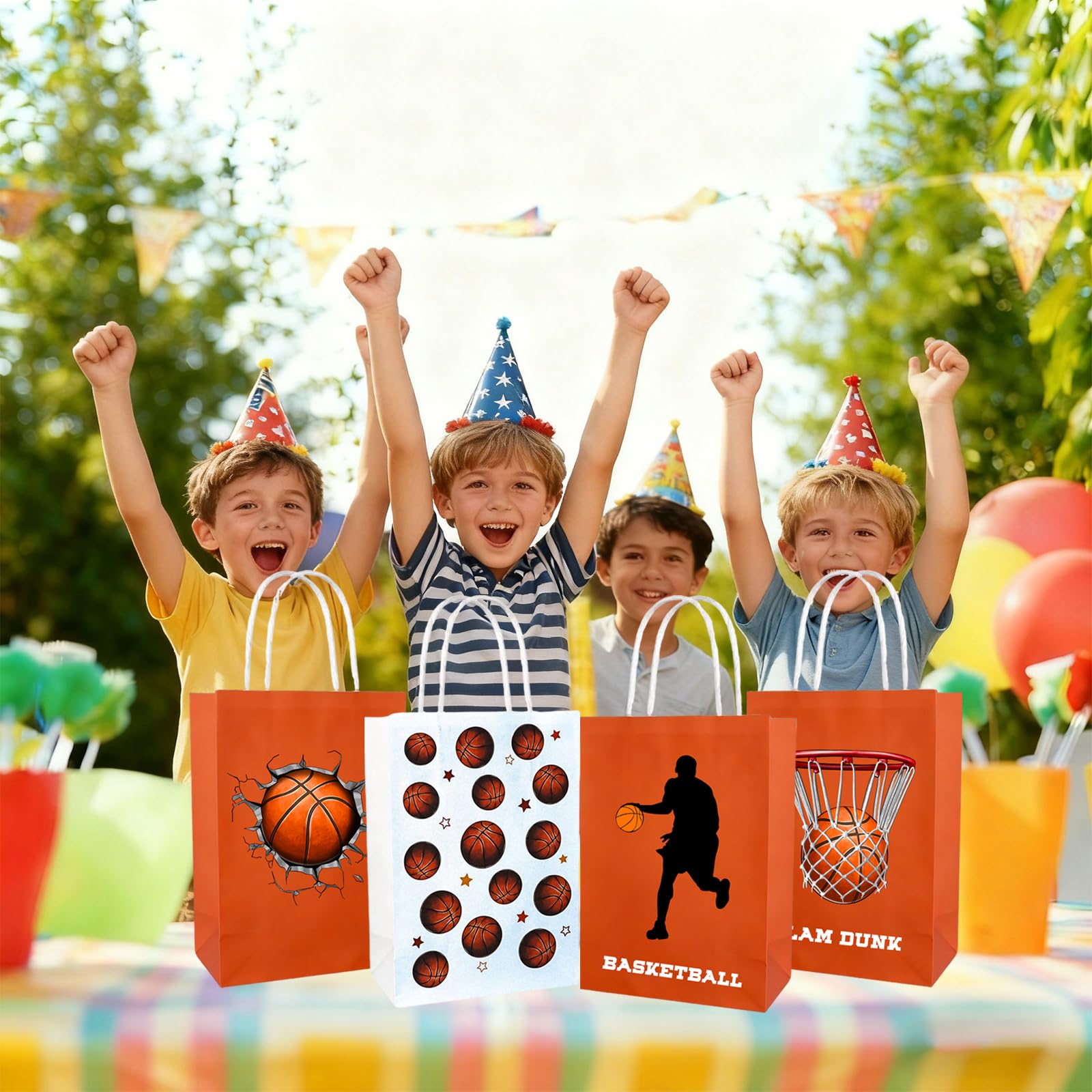 Kiooaci 24 Pcs Basketball Gift Bags, Basketball Paper Goodie Treat Candy Party Favor Bags with handle for Team Birthday Theme Party Supplies